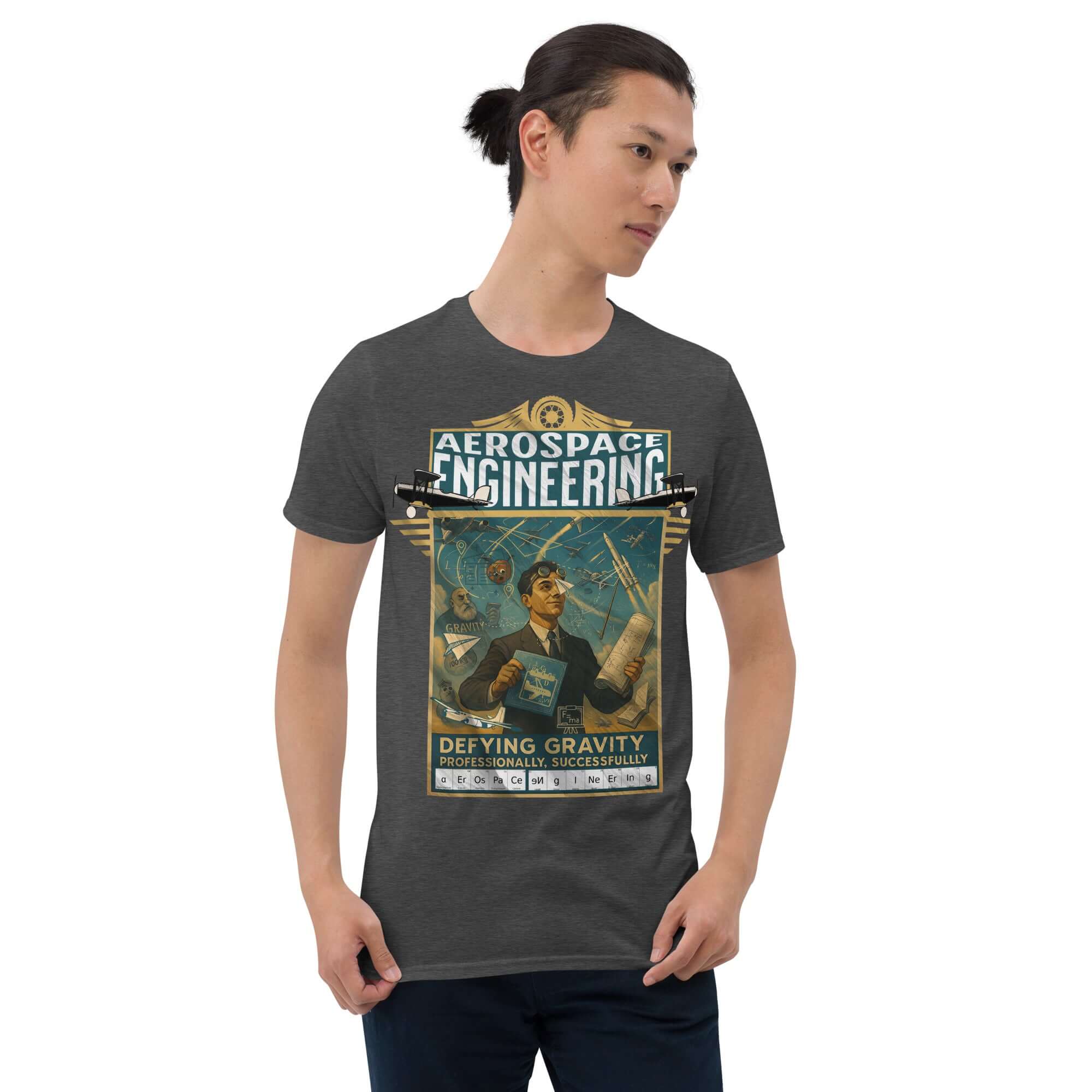 Aerospace Engineering T-Shirt featuring vintage aviation design, celebrating defying gravity professionally and successfully.