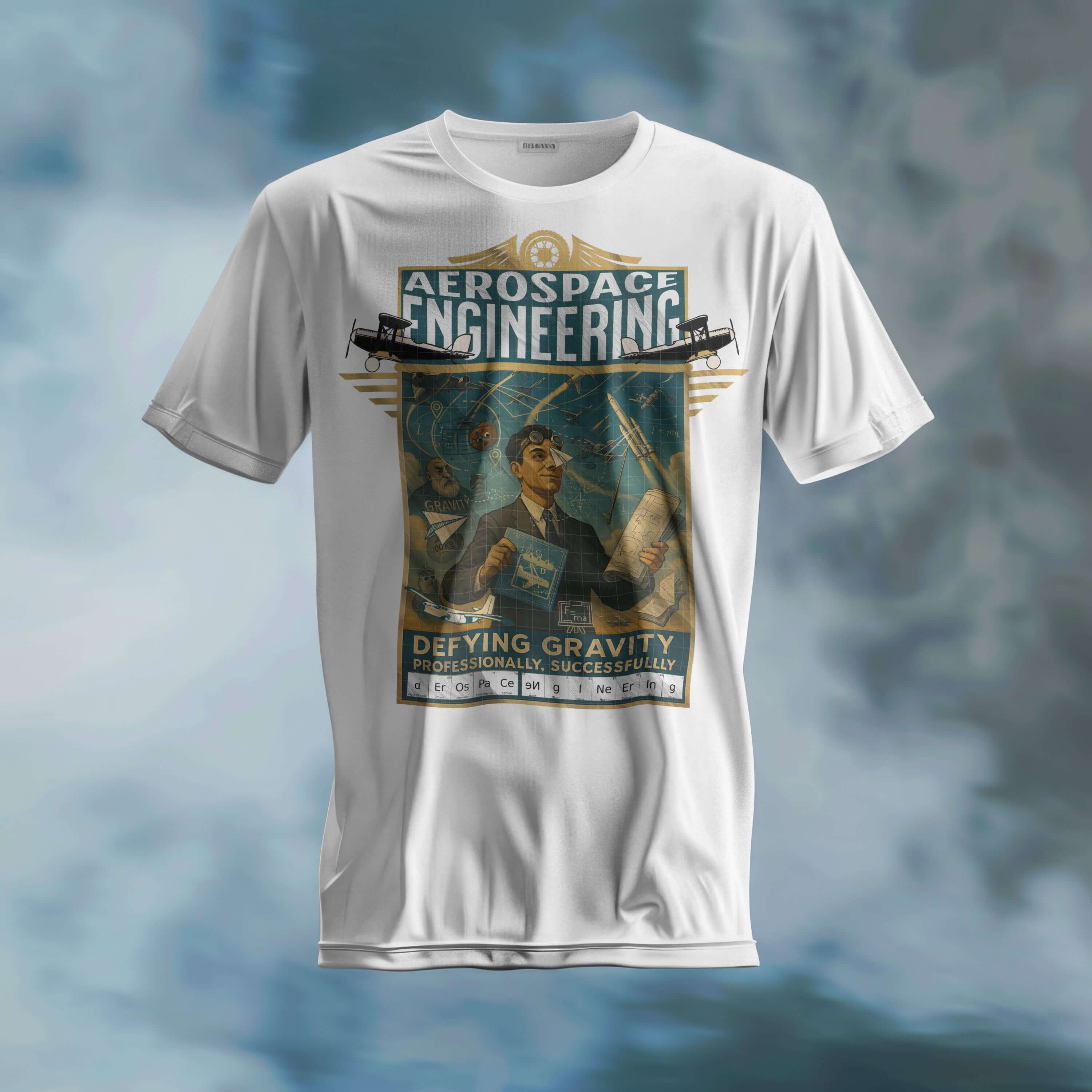 Aerospace Engineering T-Shirt with vintage aviation design, celebrating defying gravity professionally and successfully.