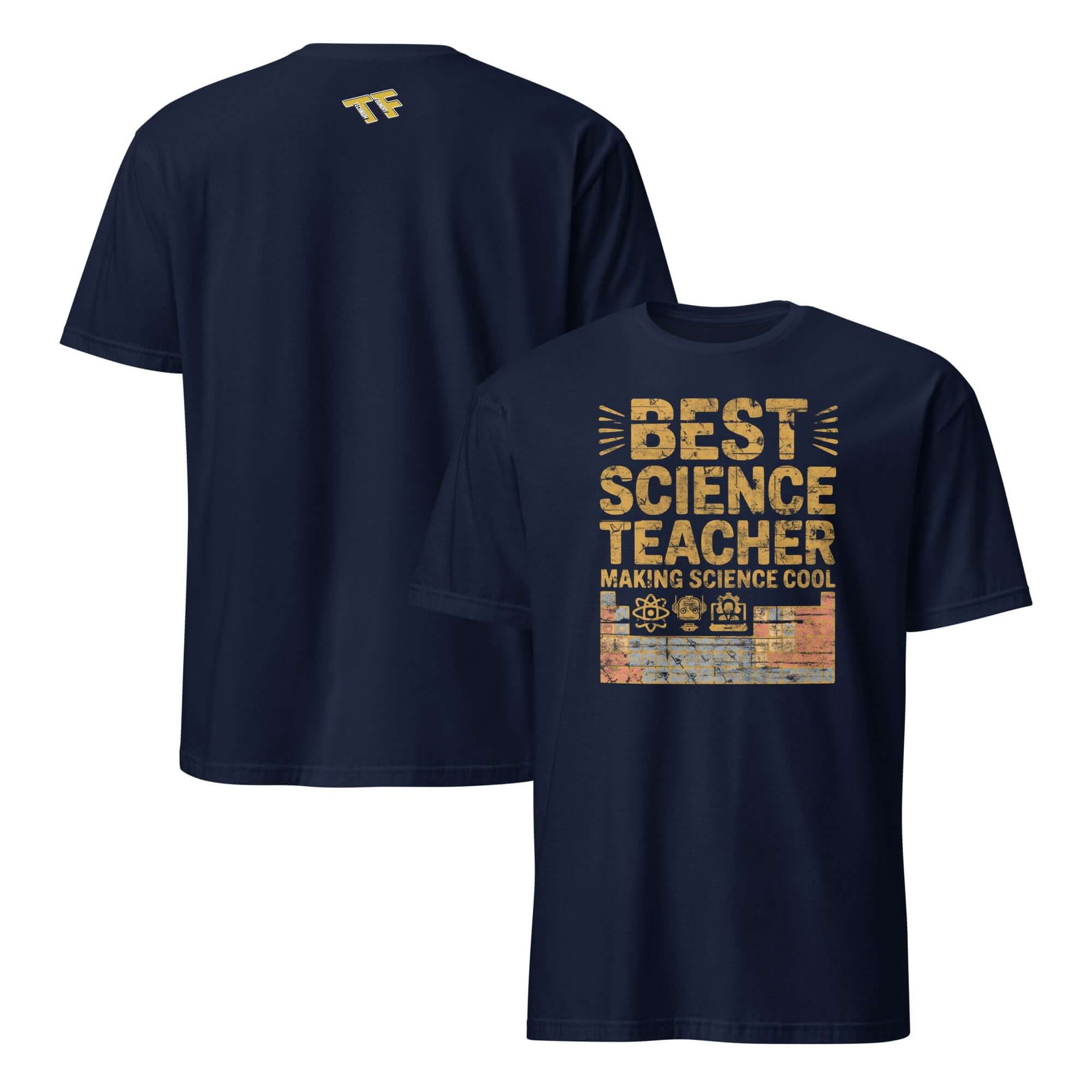 Best Science Teacher Making Science Cool T-Shirt featuring periodic table design on black tee