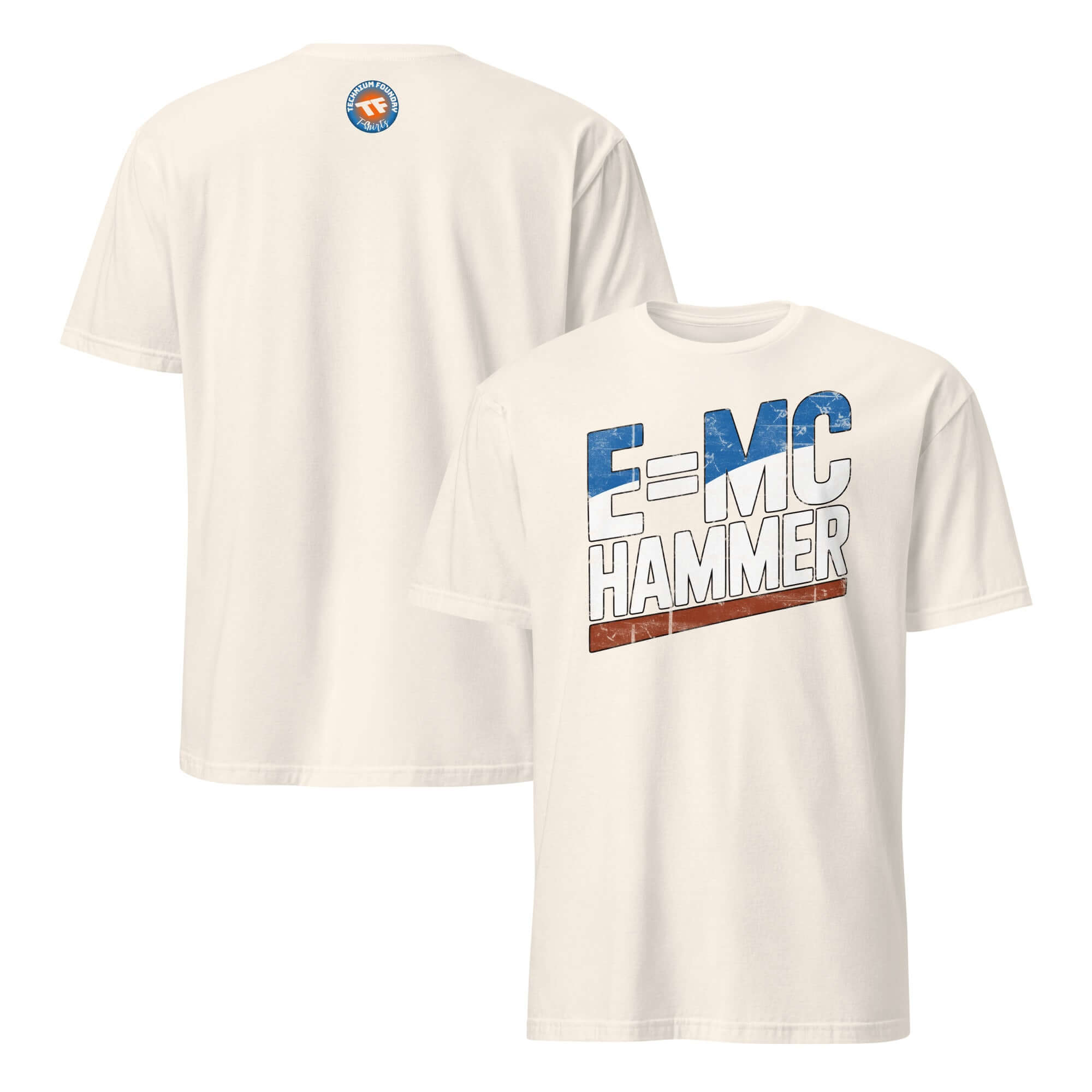 E=MC Hammer T-Shirt featuring Einstein and hip-hop mashup design on a white background.