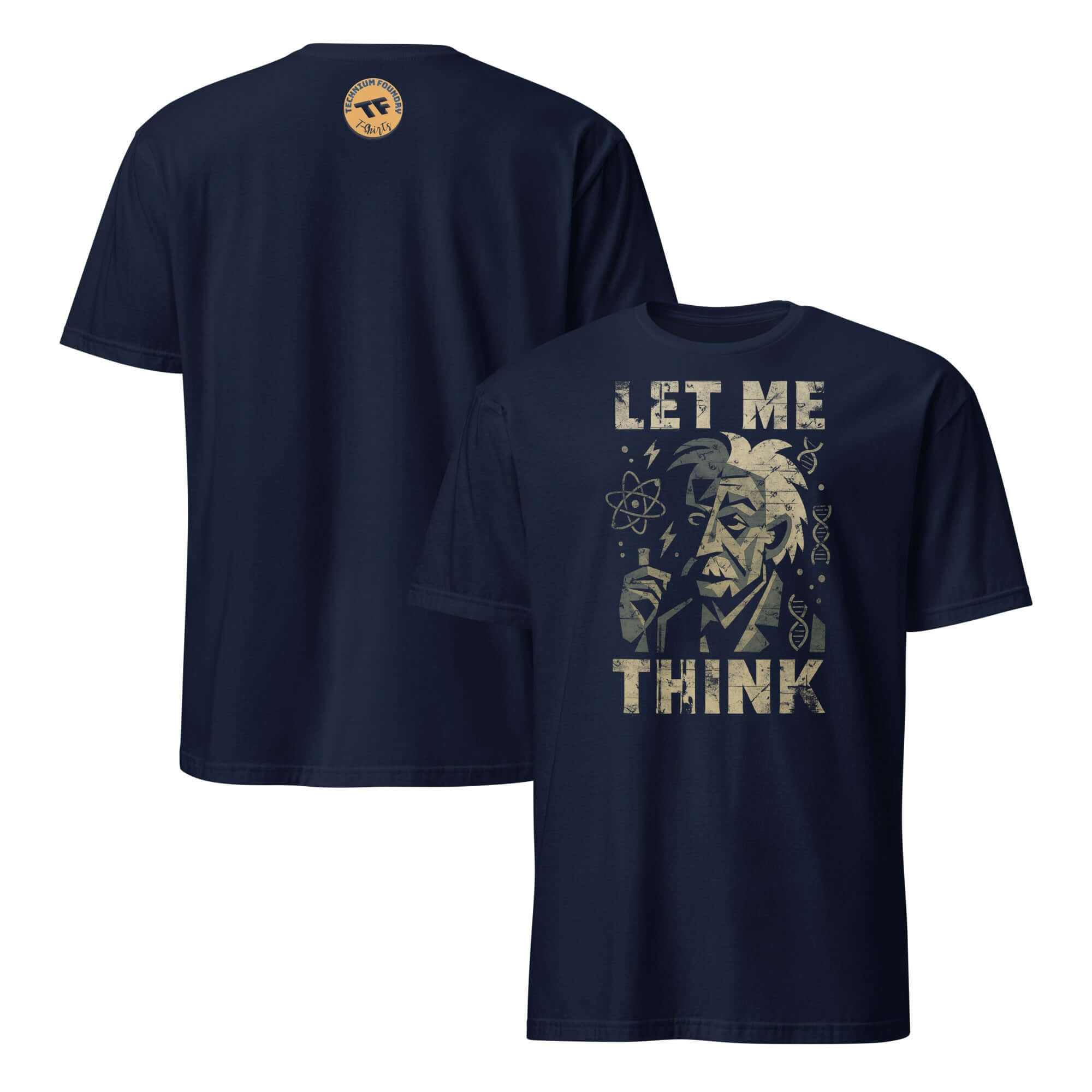 Let Me Think Einstein T-Shirt with humorous scientific contemplation design featuring Einstein and vintage elements.