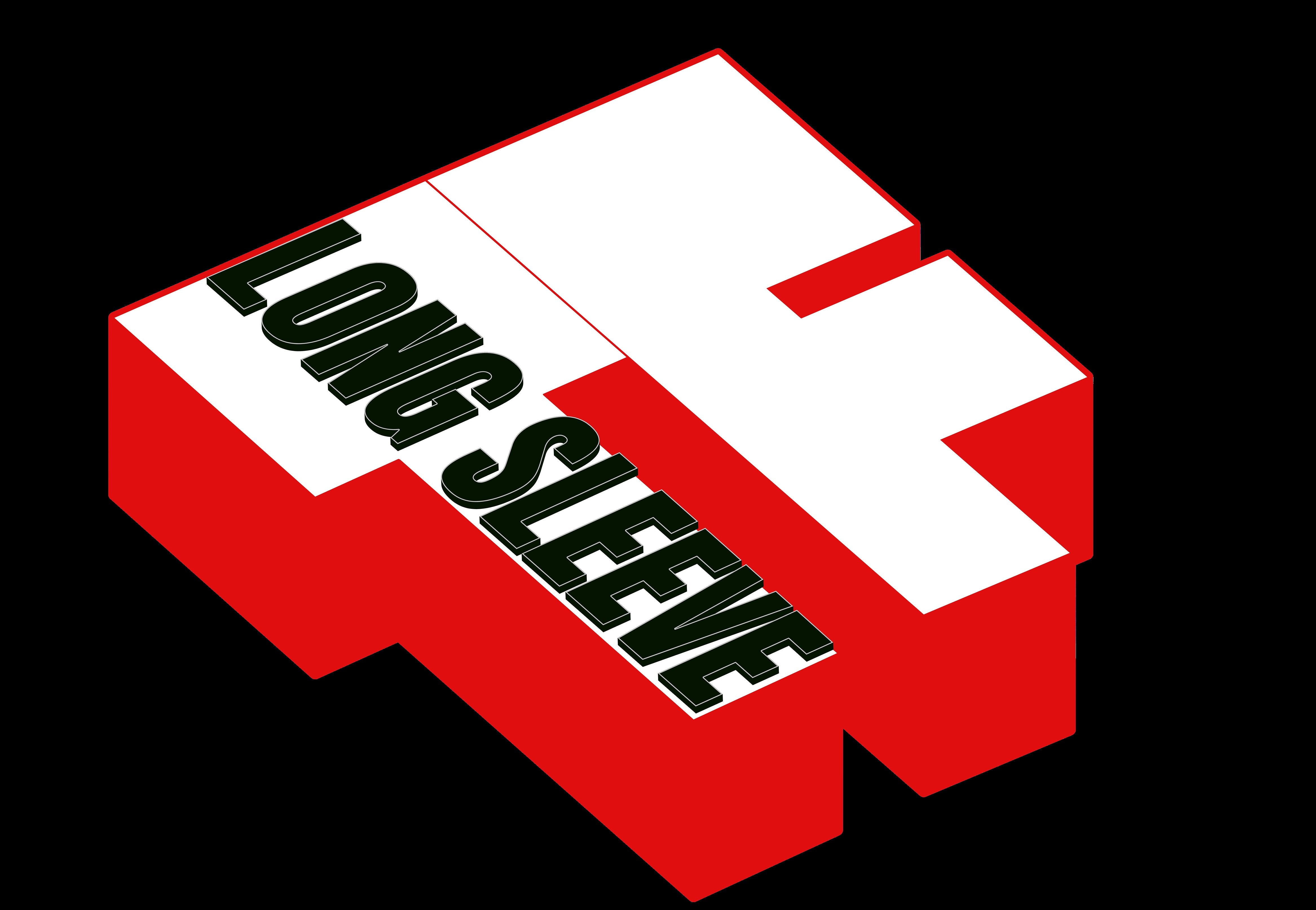 3D red and white geometric design featuring the words 'LONG SLEEVE' in bold letters.