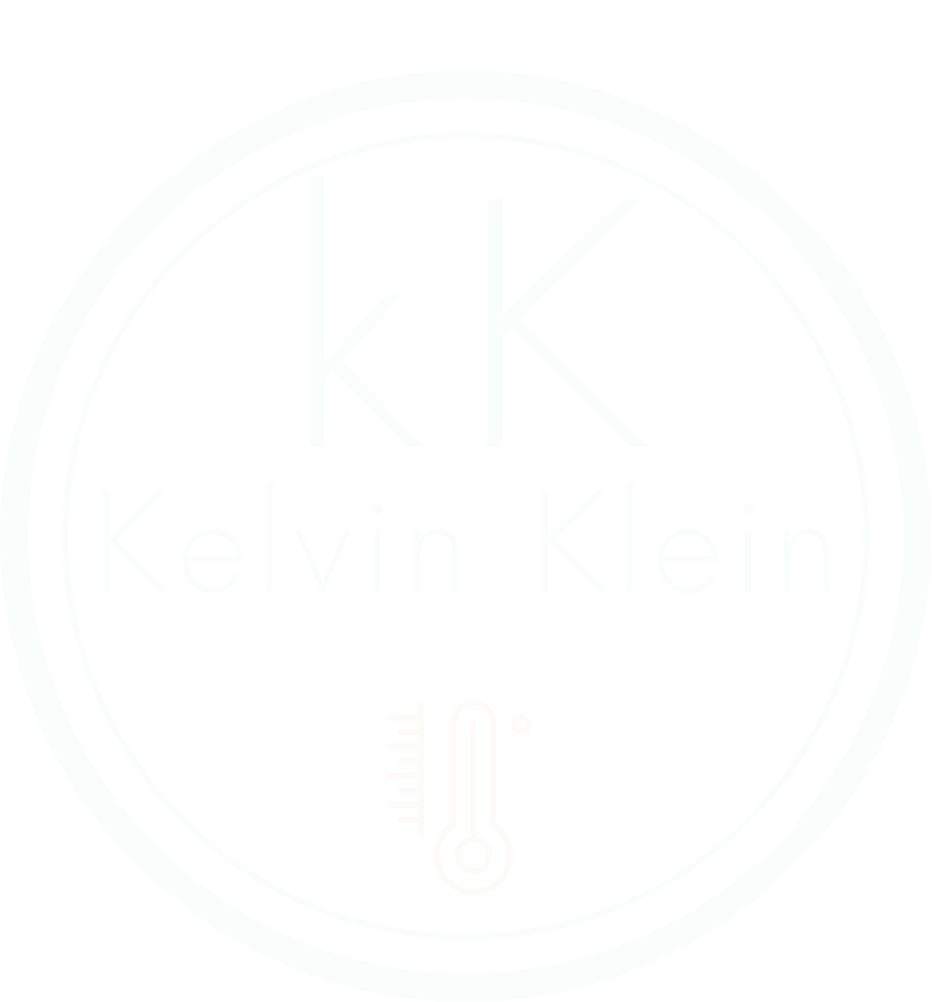 Circular Kelvin Klein logo with initials 'kK' in white on a black background.