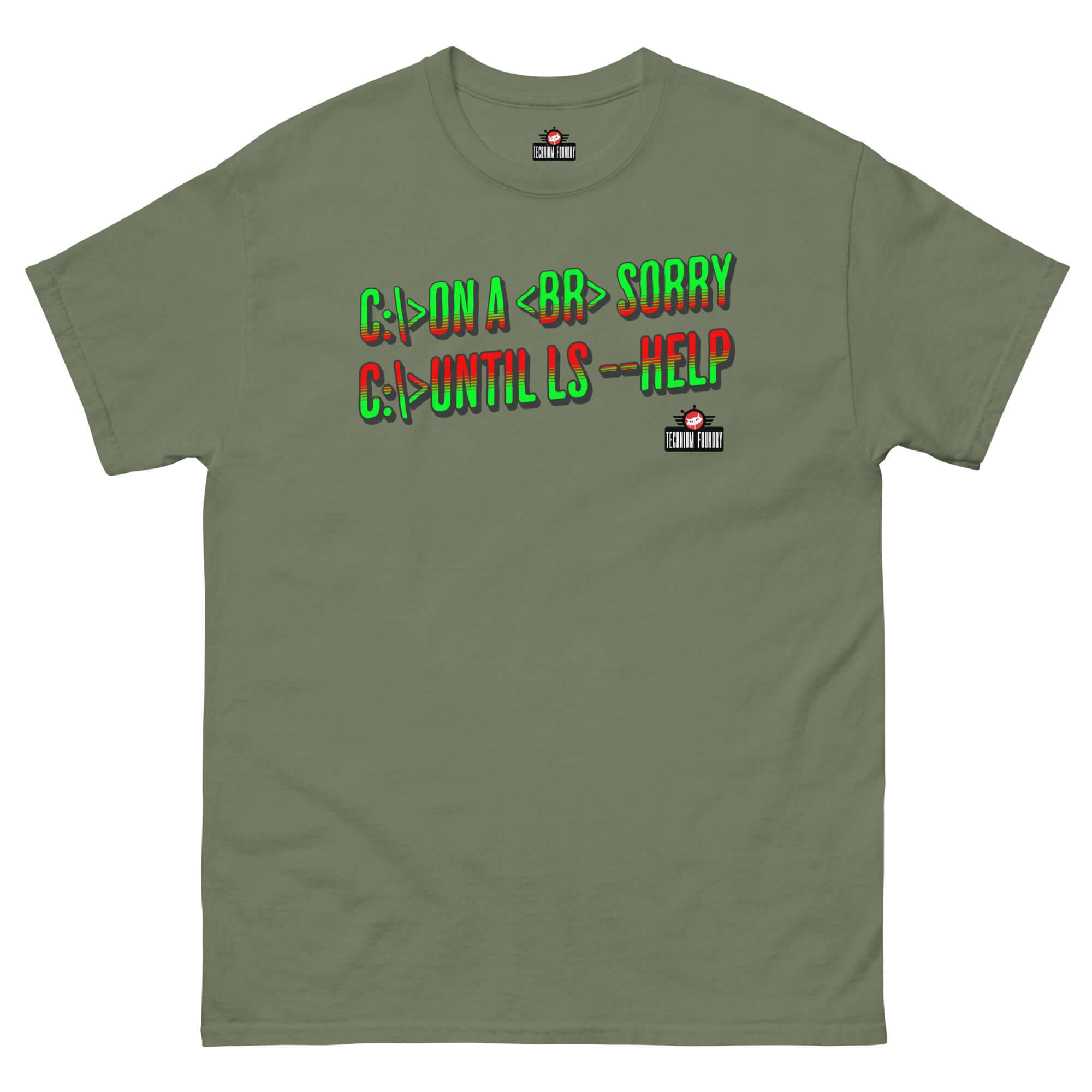 Geeky t-shirt by Technium Foundry with funny Windows to Linux command mix-up design, ideal for developers and programmers.