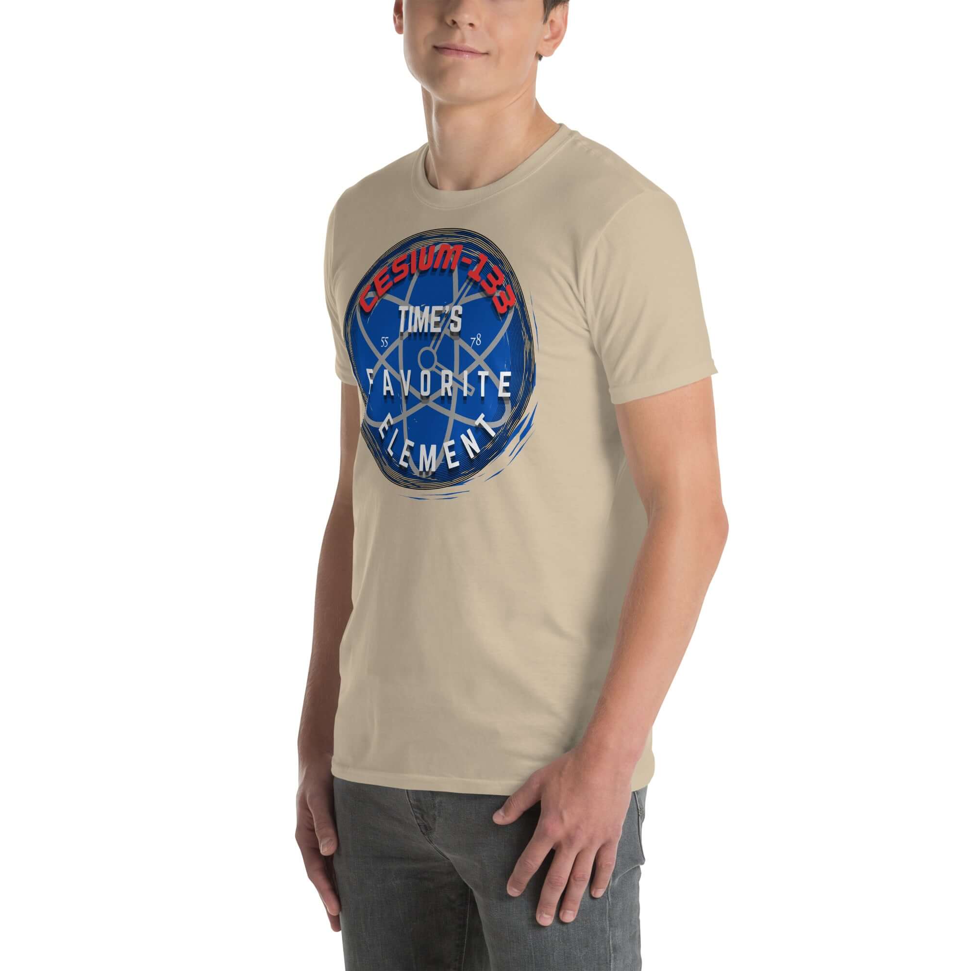 Cesium-133 Atomic Clock T-Shirt showcasing blue circular design, ultimate timekeeper with quantum precision.