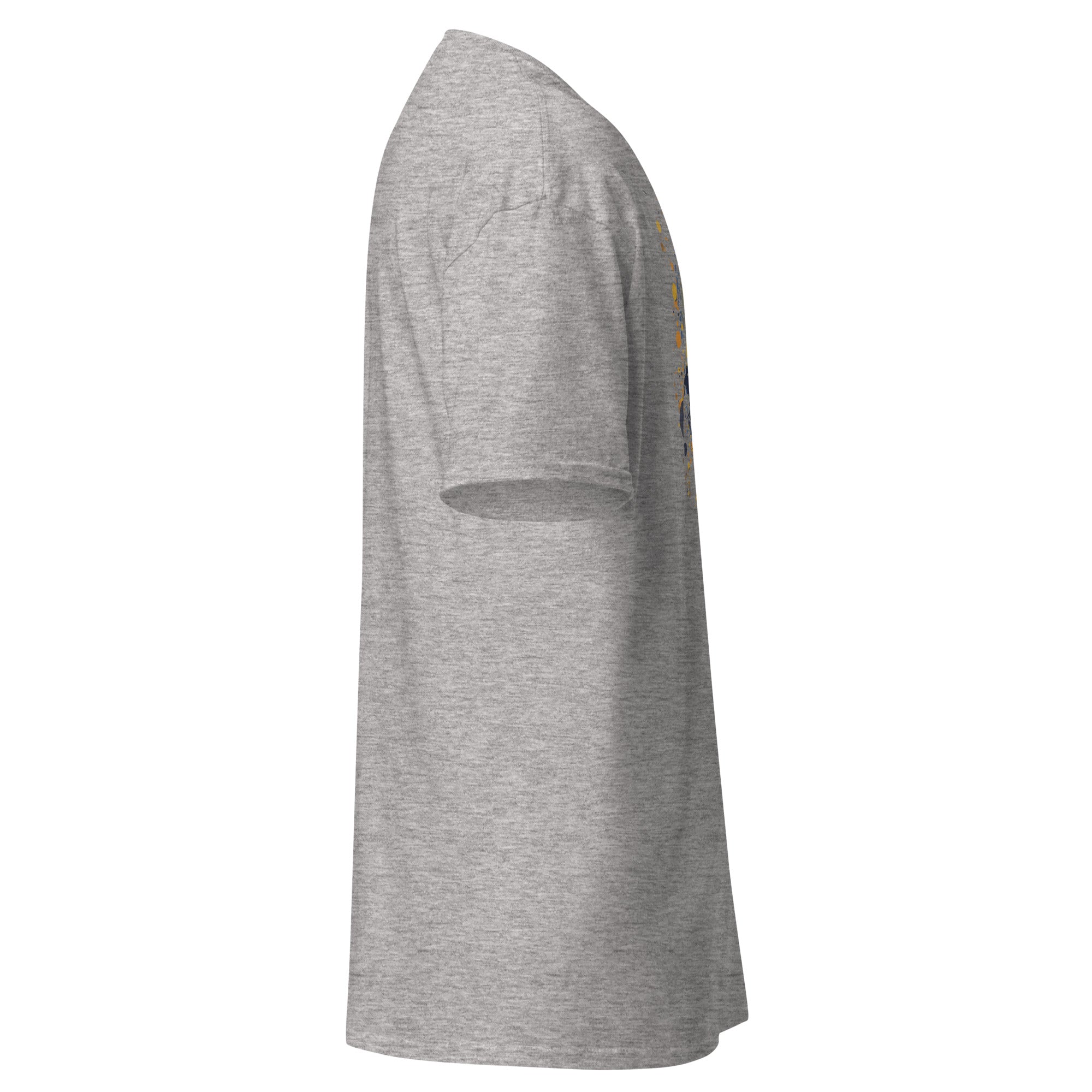 Side view of Computronium Programmable Matter t-shirt with starburst design, inspired by theoretical physics concepts.