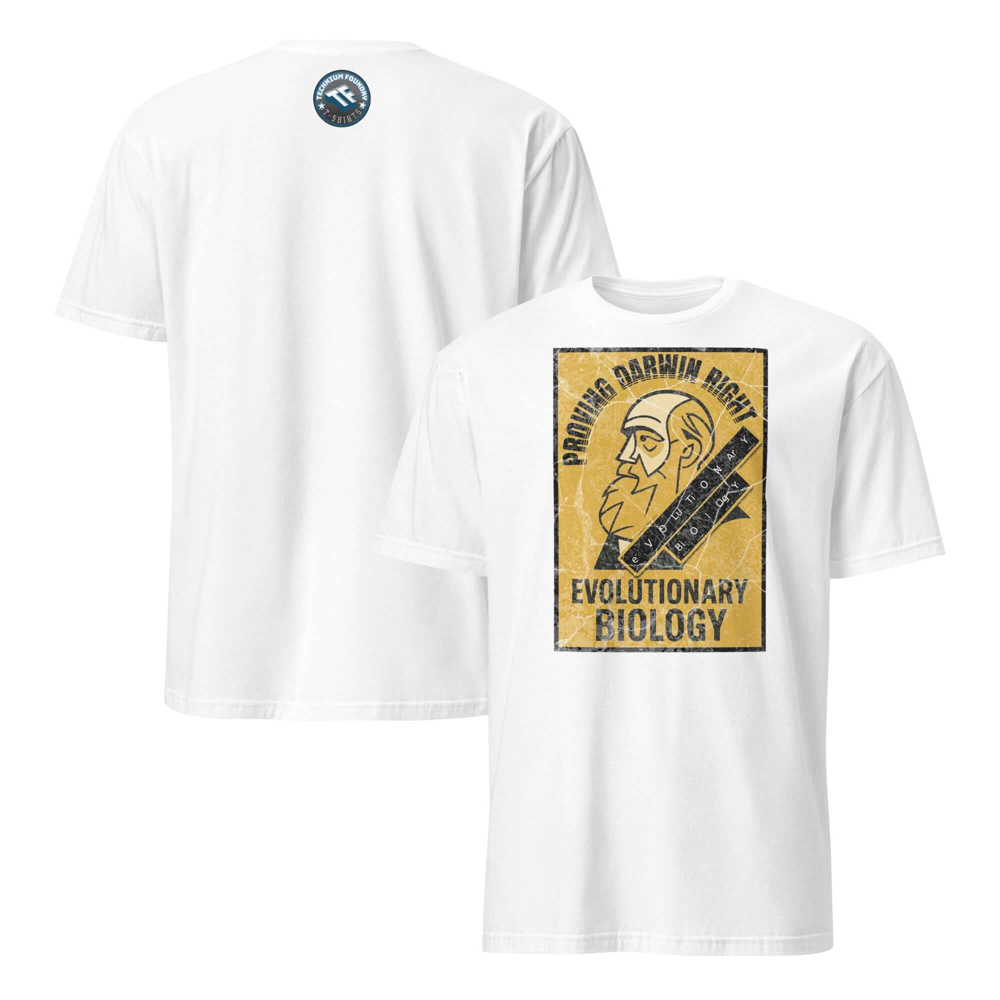 Evolutionary Biology t-shirt featuring 'Proving Darwin Right Repeatedly Forever' vintage graphic on front, perfect for science enthusiasts.