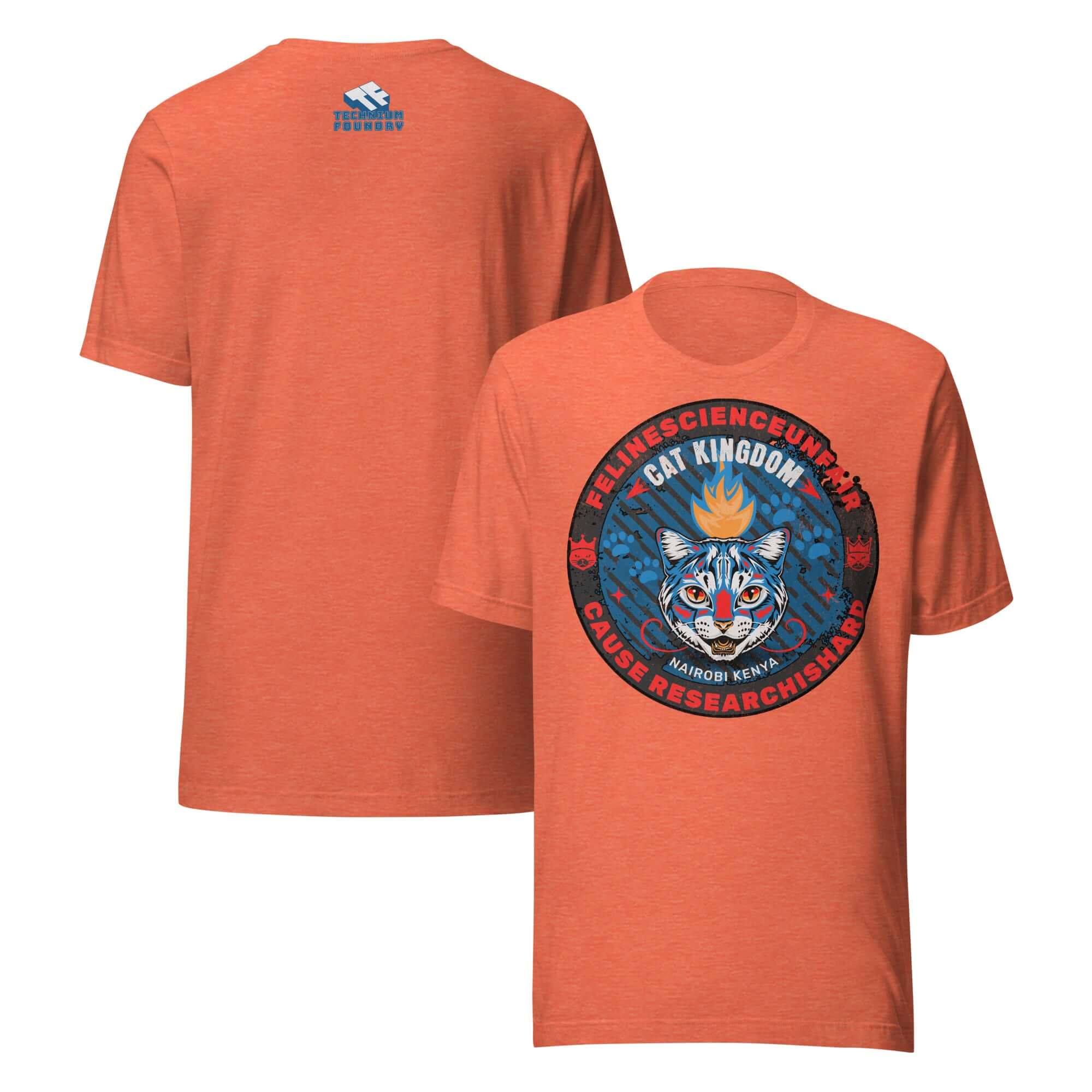 Feline Science Unit Cat Kingdom T-Shirt with wildcat design, featuring intricate blue patterns for Nairobi Kenya research expedition.