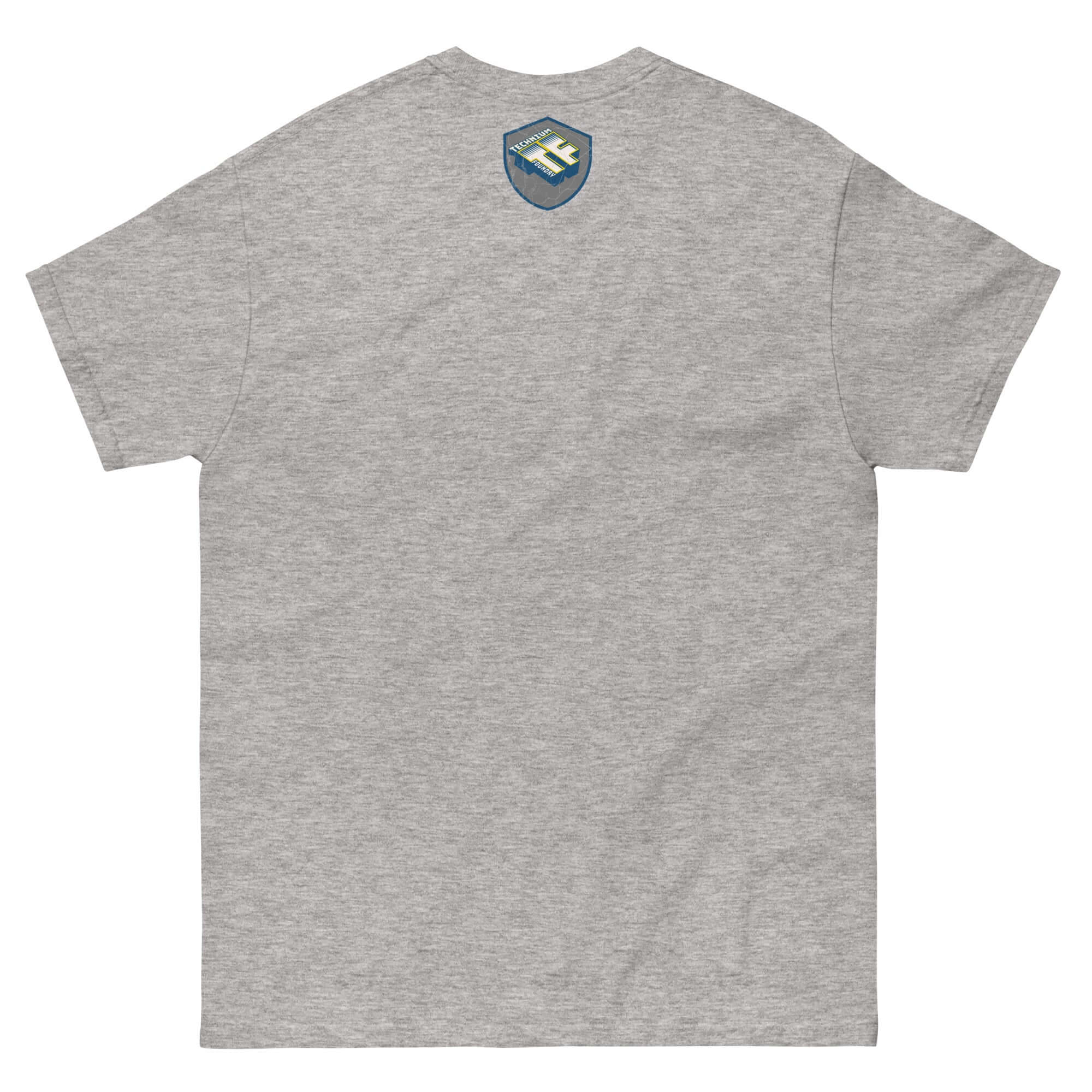 Gray t-shirt with small nautical compass design at the back, symbolizing life's journey and navigation. Ideal for adventurers.