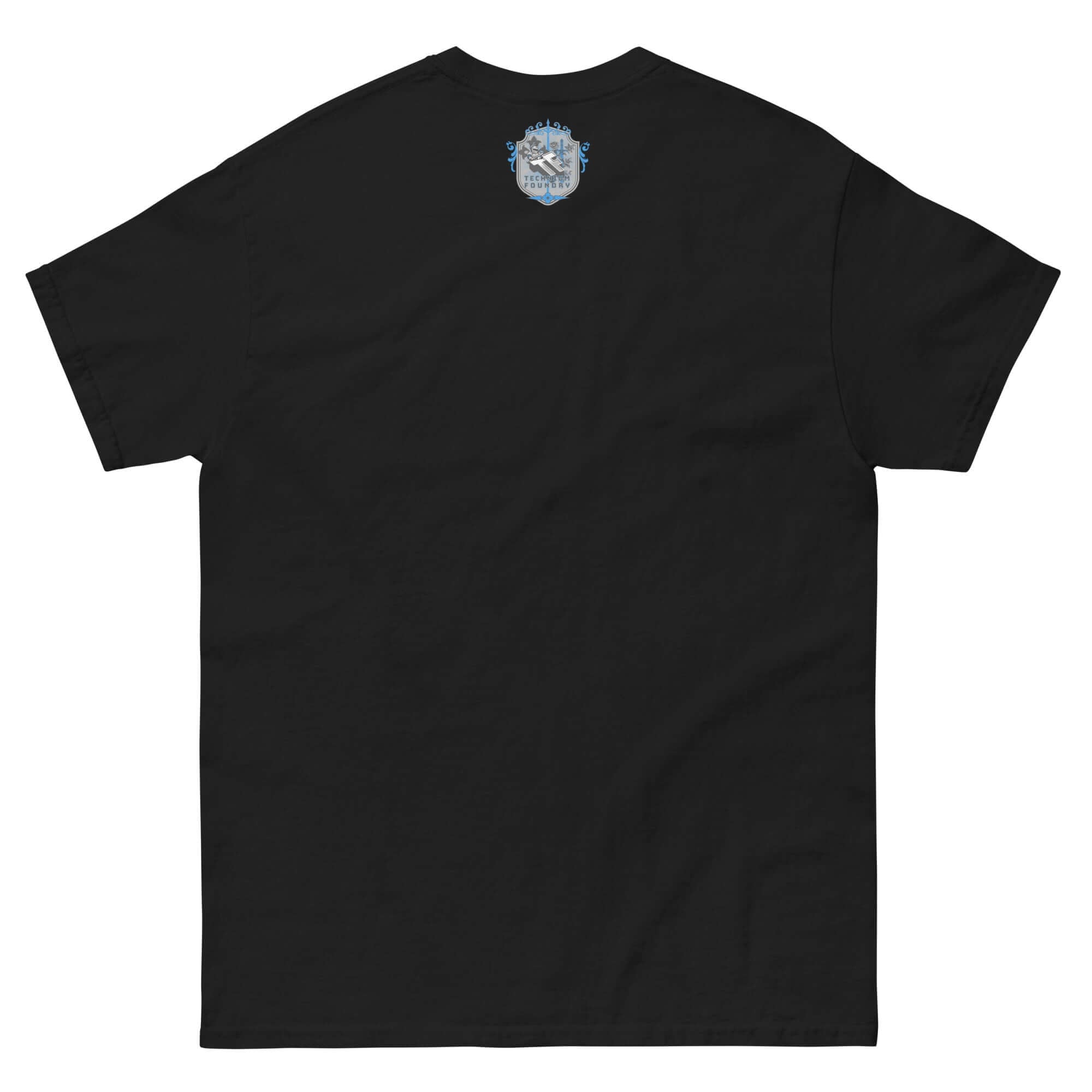 Back view of black Hippocratic Hooligans Motorcycle Club T-Shirt with biker patch design.