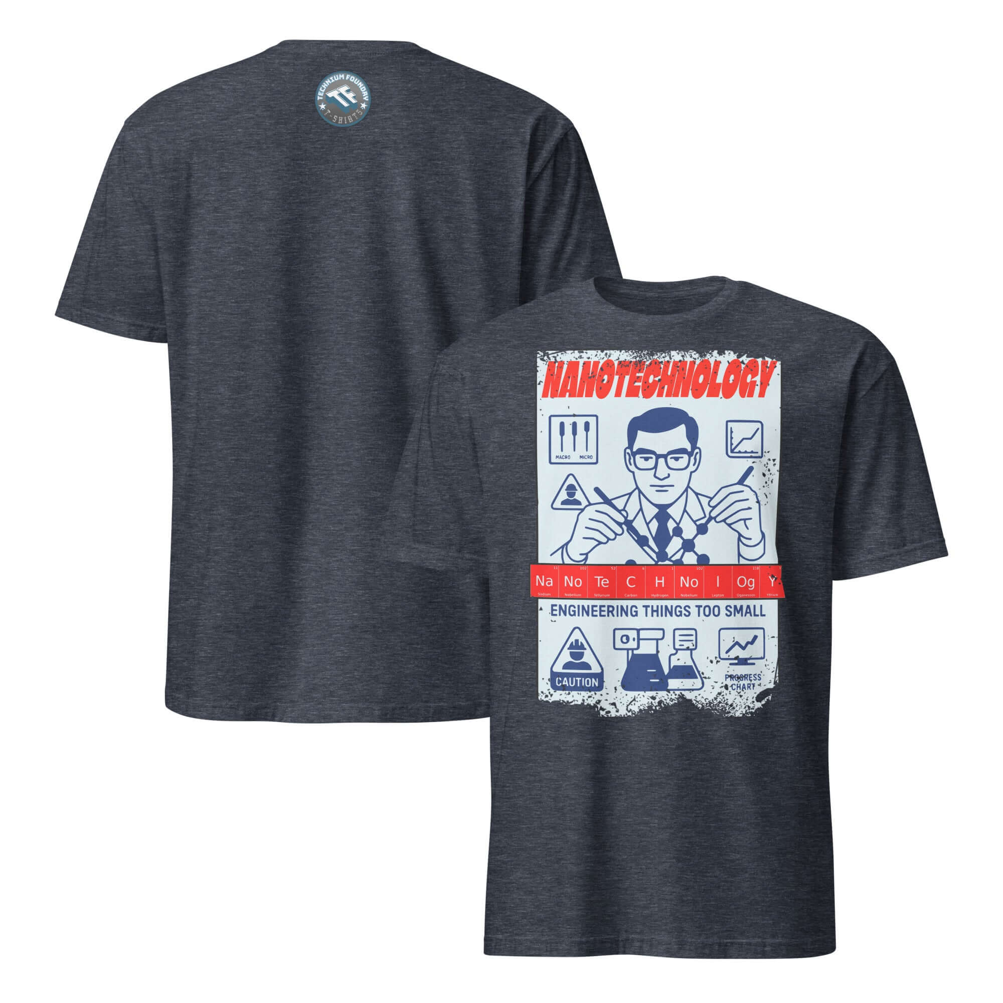 Nanotechnology T-Shirt with vintage design, featuring "Engineering Things Too Small." Perfect for science and engineering enthusiasts!