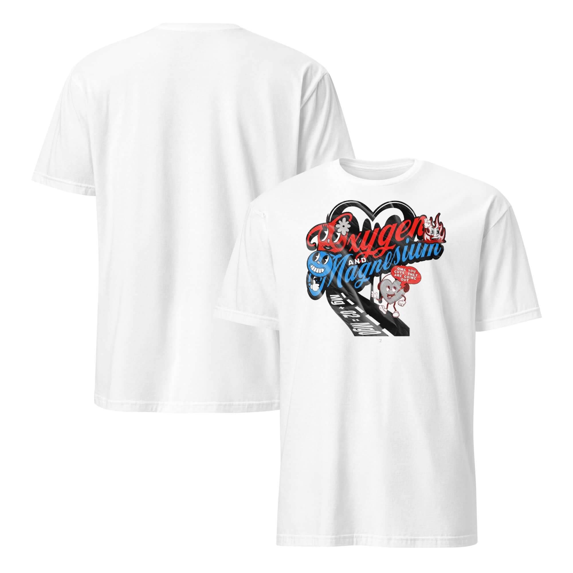 Oxygen and Magnesium OMG T-Shirt featuring chemistry love story design with periodic table graphic.