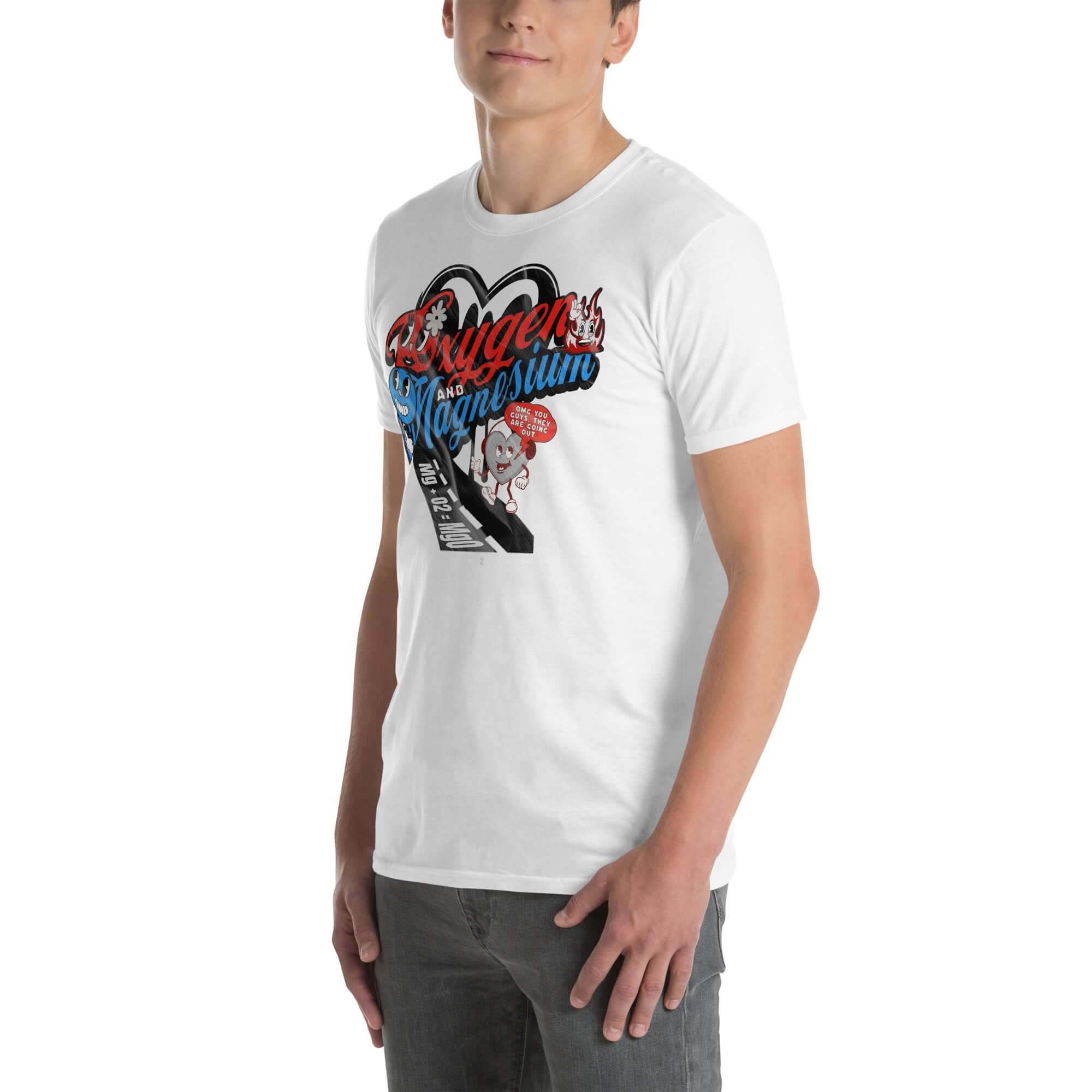 Oxygen Magnesium OMG T-Shirt featuring chemistry love story design with colorful print, celebrating elements' explosive bond.