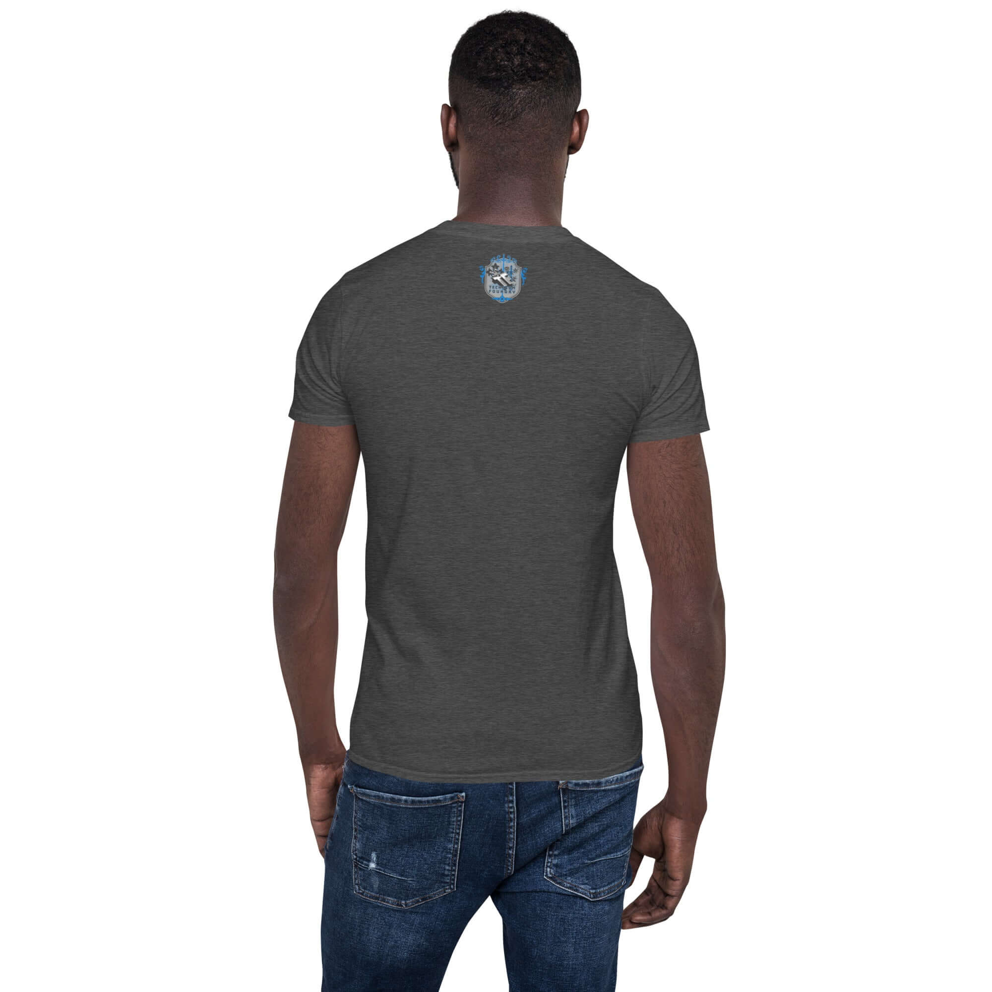 Back view of black Pathology Prowlers MC T-shirt showcasing vintage shield emblem for forensic motorcycle club enthusiasts.