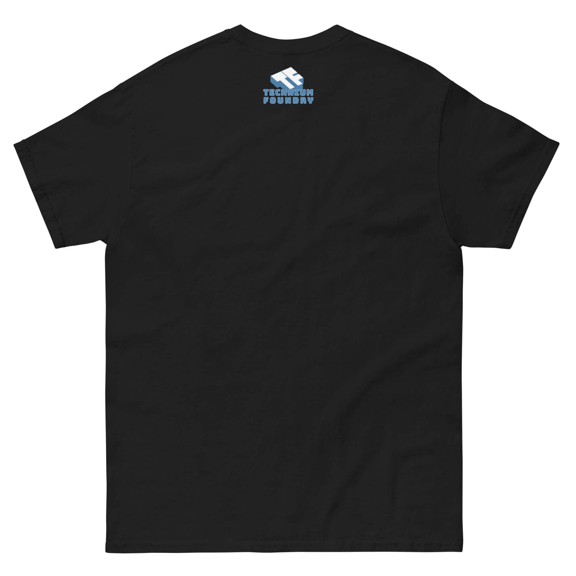 Rear view of black "SEO Specialist Walks Into a Pub" t-shirt featuring digital marketing humor, perfect for SEO enthusiasts.